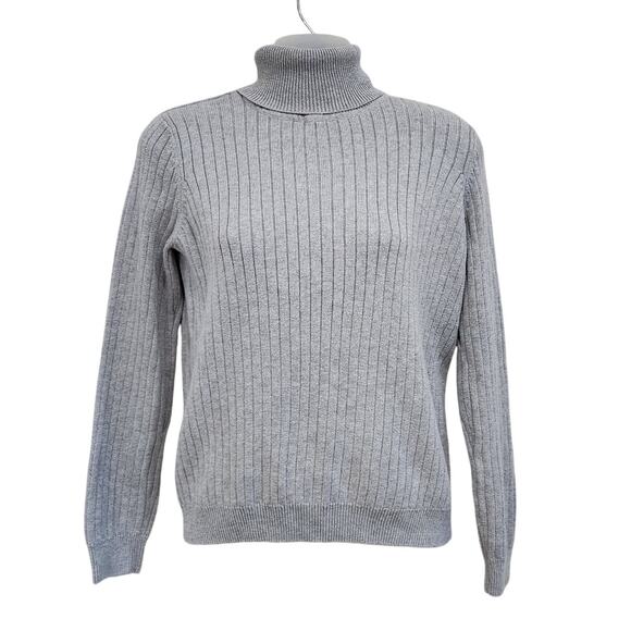 Pria Tutleneck Pullover Sweater Striped Texture Knit Cotton Pullover Gray Small - Picture 1 of 4